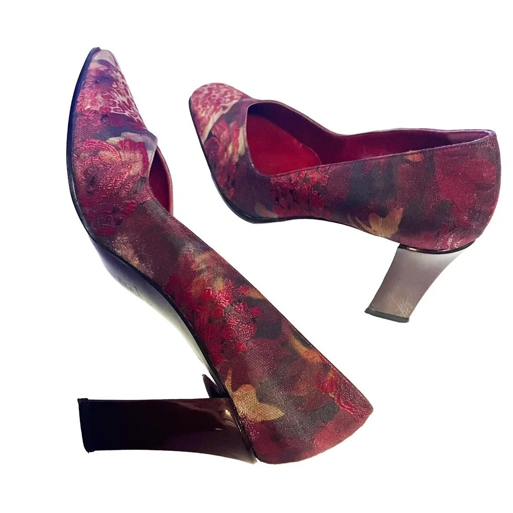 Vintage Proxy Floral Tapestry Pumps Size 10 Leather Spain Square Toe Rare Heels